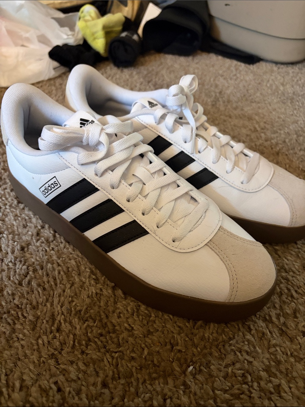 10 adidas White Black Leather Sneakers with Gum Sole